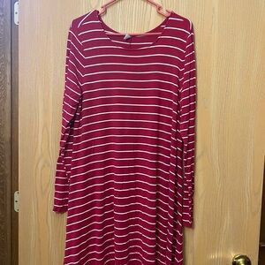 Old Navy Red and White Striped Long Sleeve Dress